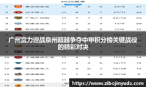 广州富力迎战泉州超越争夺中甲积分榜关键战役的精彩对决
